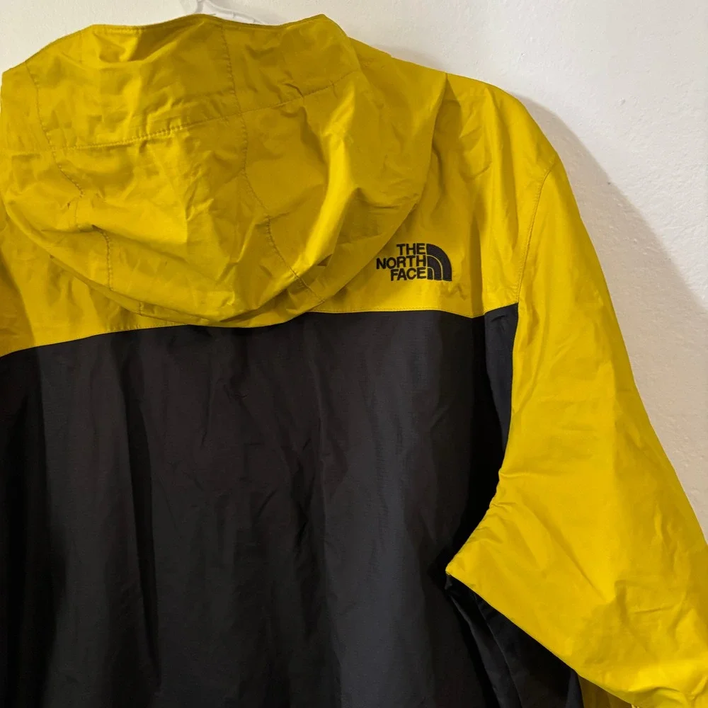 The North Face HyVent Rain Jacket Mens XL Yellow Black Colorblock Vintage Hooded